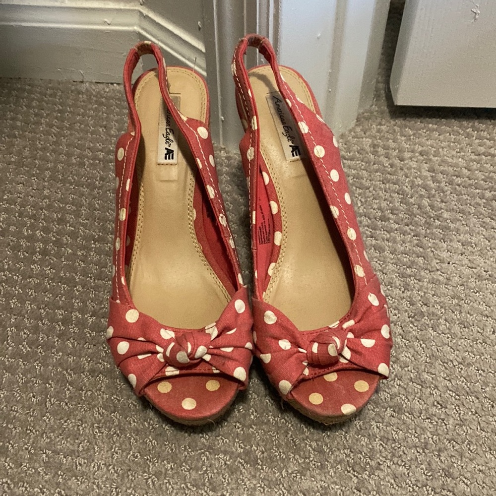 Pink polka dot wedges